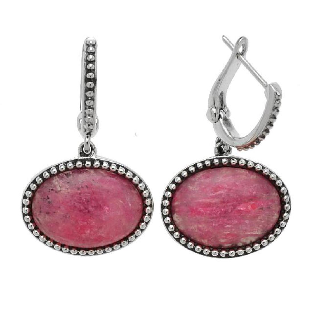 Sterling Silver Oval Malachite Beaded Drop Earring (1 of 1)