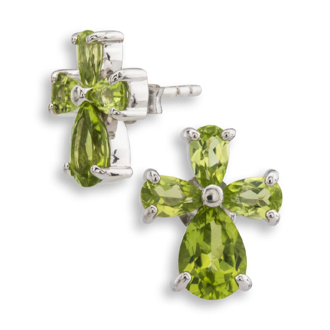 Sterling Silver 2.48ct Peridot Cross Earrings: Dazzling Pear cut 2.48 cts of Peridot adorn this shimmering cross emblem sterling silver earring. Celebrate your spirit with some sparkle! Whether it's a special affirmation or just a lovely way to ad