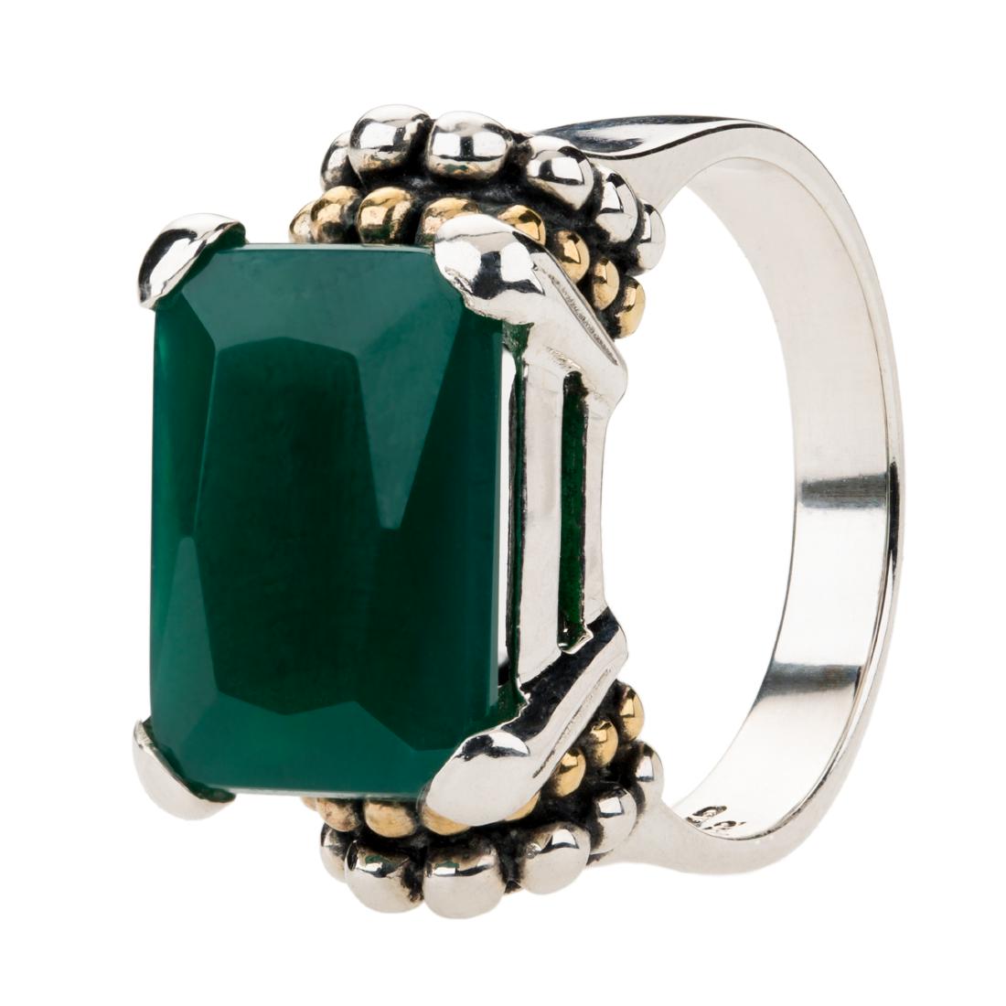 Silver Green Agate Gold Accents Beaded Ring-SZ 7 (1 of 3)