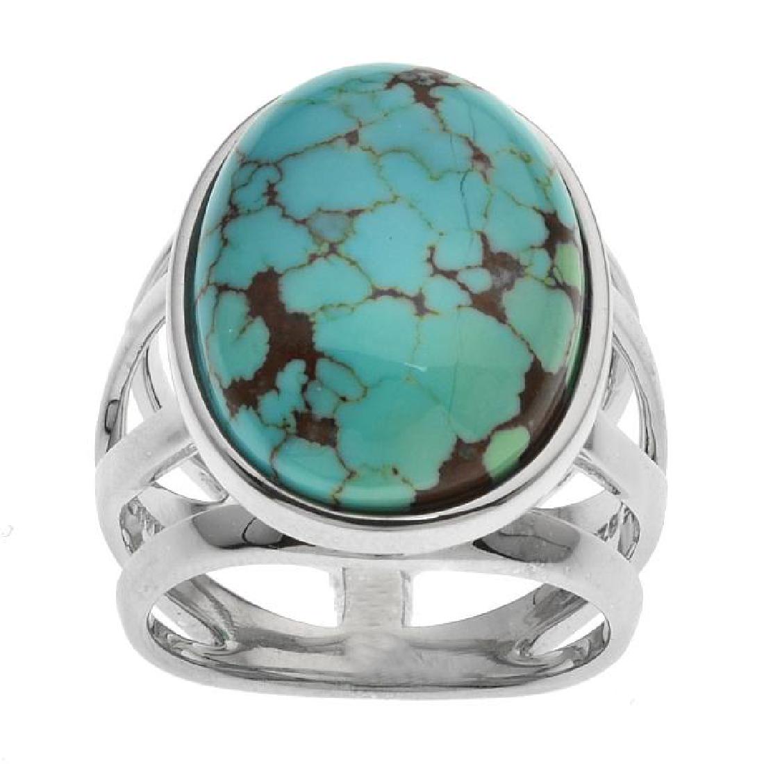 Silver Oval #8 Turquoise Open Band Ring-SZ 10 (1 of 2)