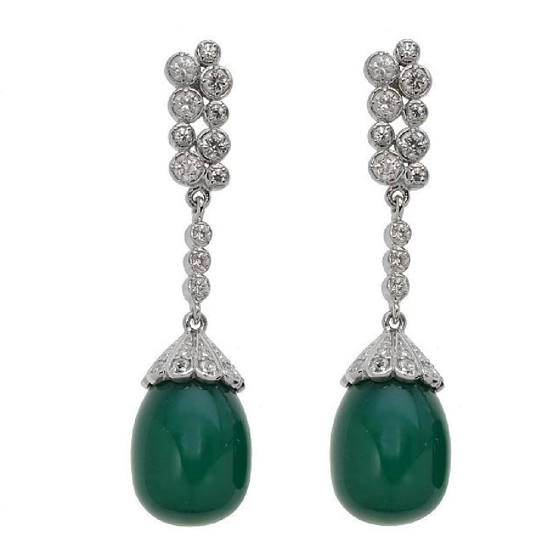 Sterling Silver Green Agate & Zircon Drop Earrings (1 of 2)
