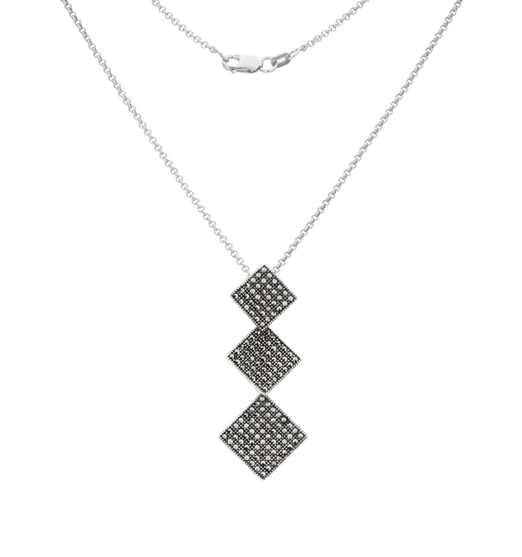 Sterling Silver Marcasite Squared Drop Pendant (1 of 3)