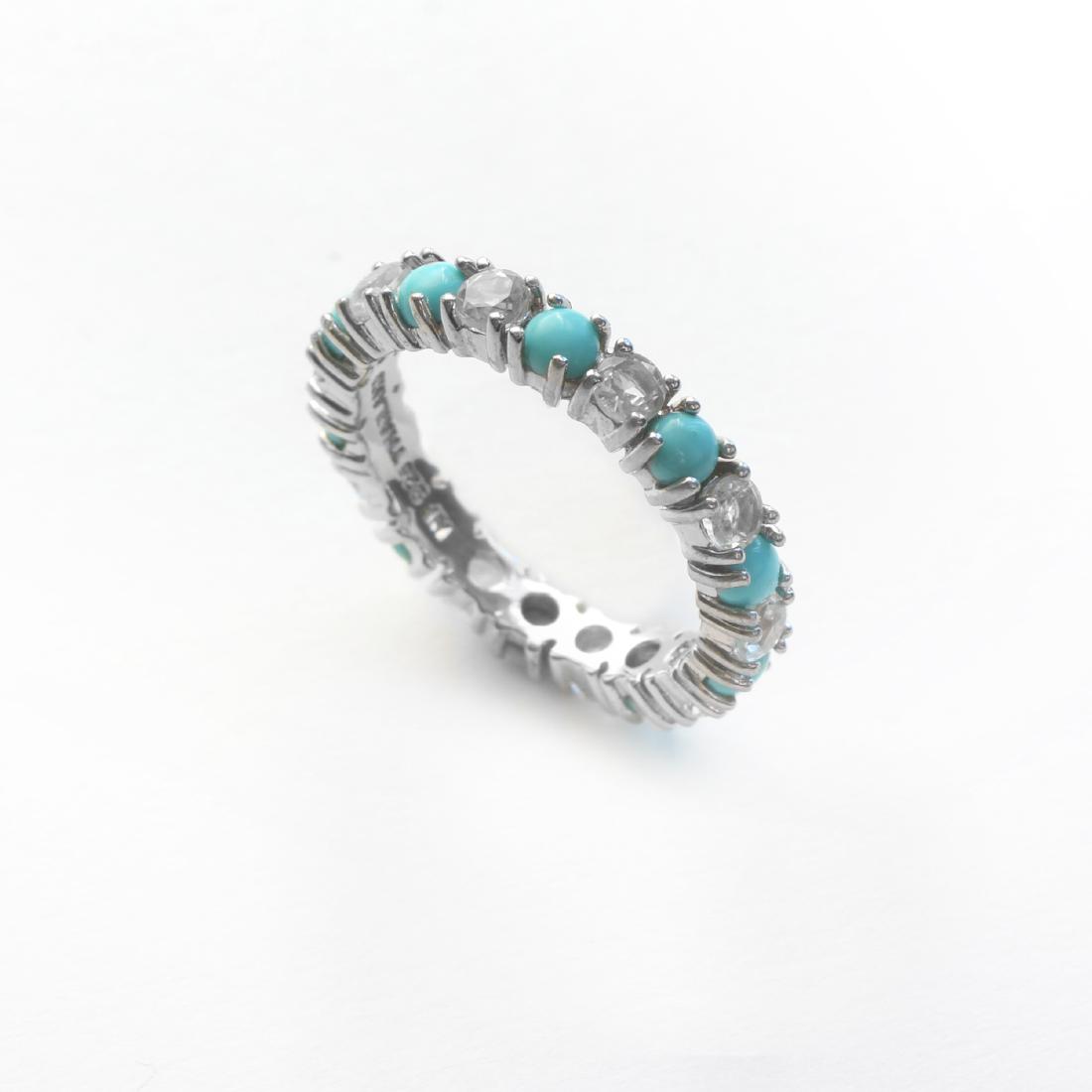 Silver Turquoise & Topaz Eternity Band Ring-SZ 7 (1 of 1)