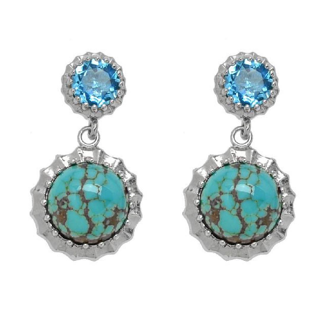 Silver Mine#8 Turquoise & Blue Topaz Drop Earring (1 of 2)