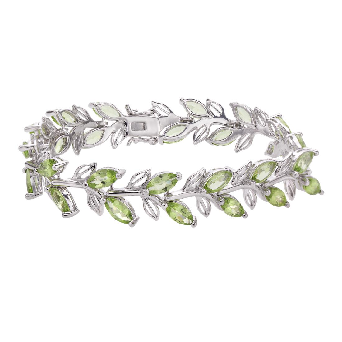 Silver 16.5cwt Marquise Peridot Leaf Line Bracelet (1 of 3)