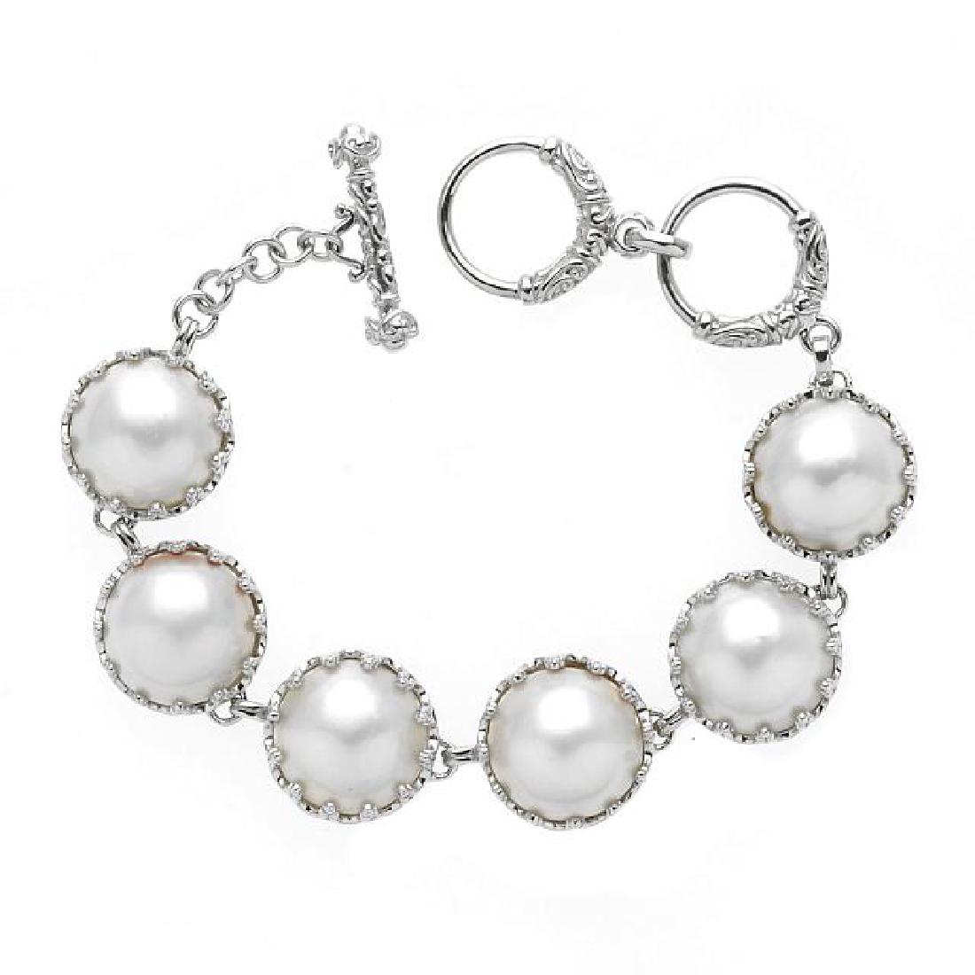 Sterling Silver White Mabe Pearl Toggle Bracelet (1 of 2)