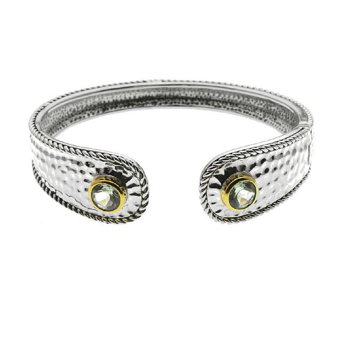 Silver 7" Green Amethyst Hammered Textured Cuff (1 of 2)