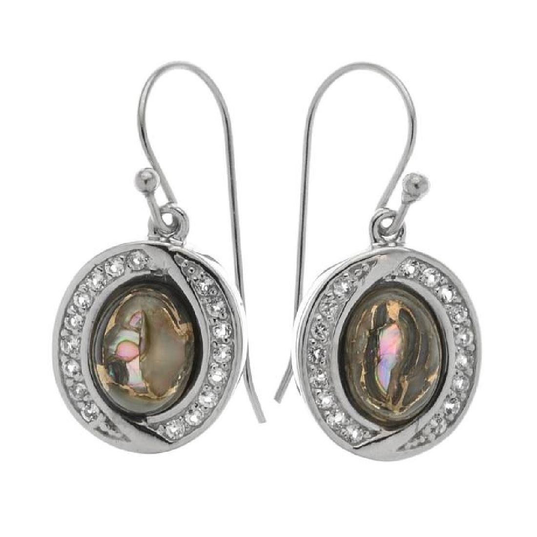 Silver Bronze Abalone & Topaz Dangle Earrings (1 of 1)