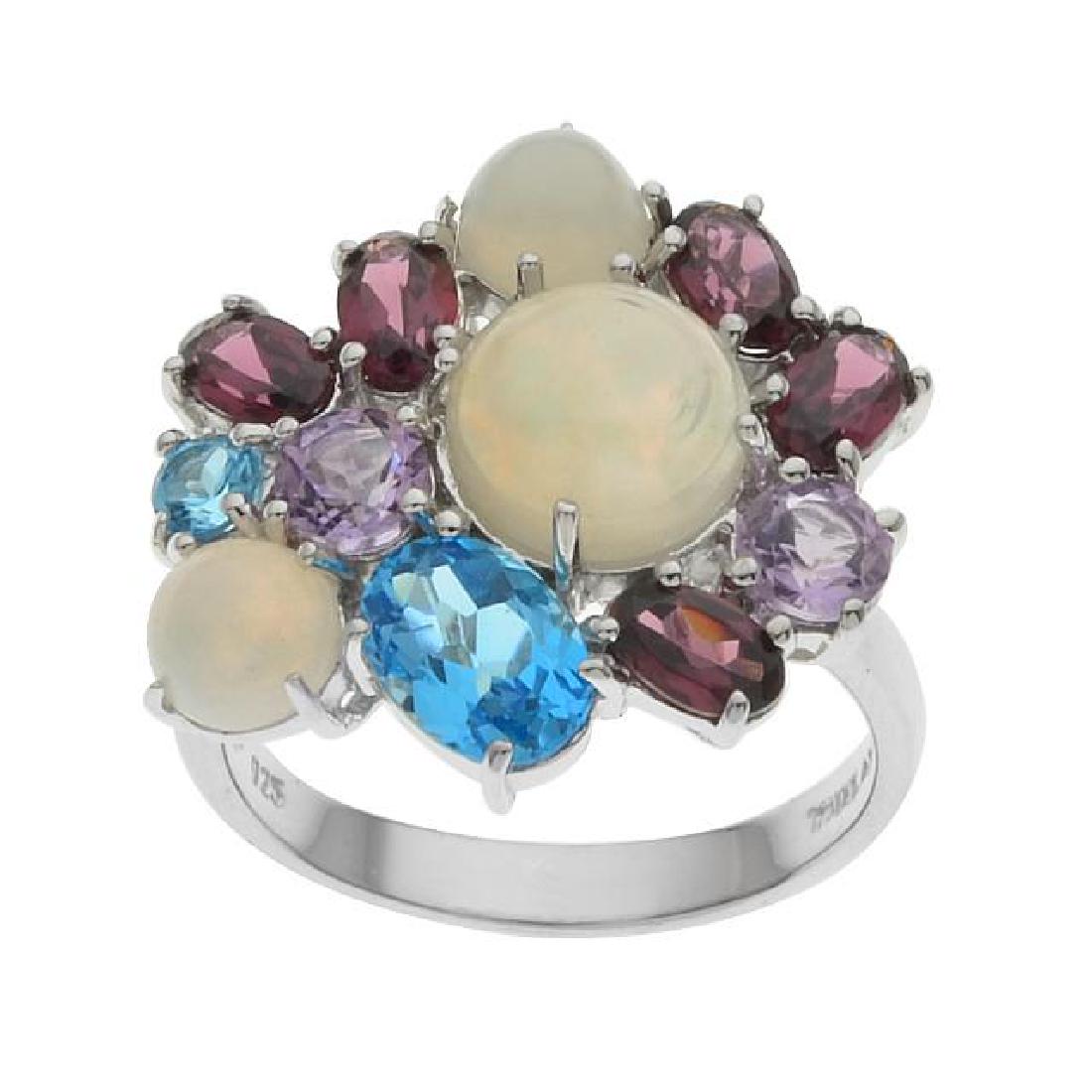 Silver Opal & Multi Gemstone Cluster Ring-SZ 8 (1 of 1)