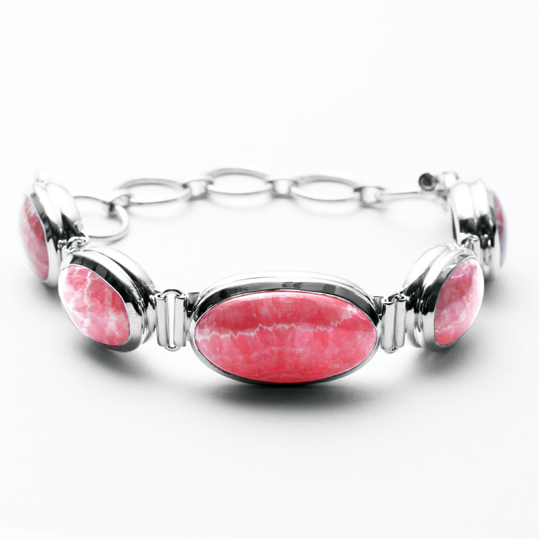 Sterling Silver 8" Rhodochrosite Toggle Bracelet (1 of 2)