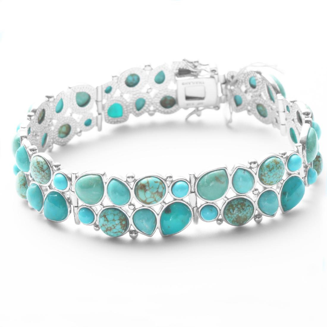 Silver 7.2" Multi Turquoise Two Row Bracelet (1 of 2)