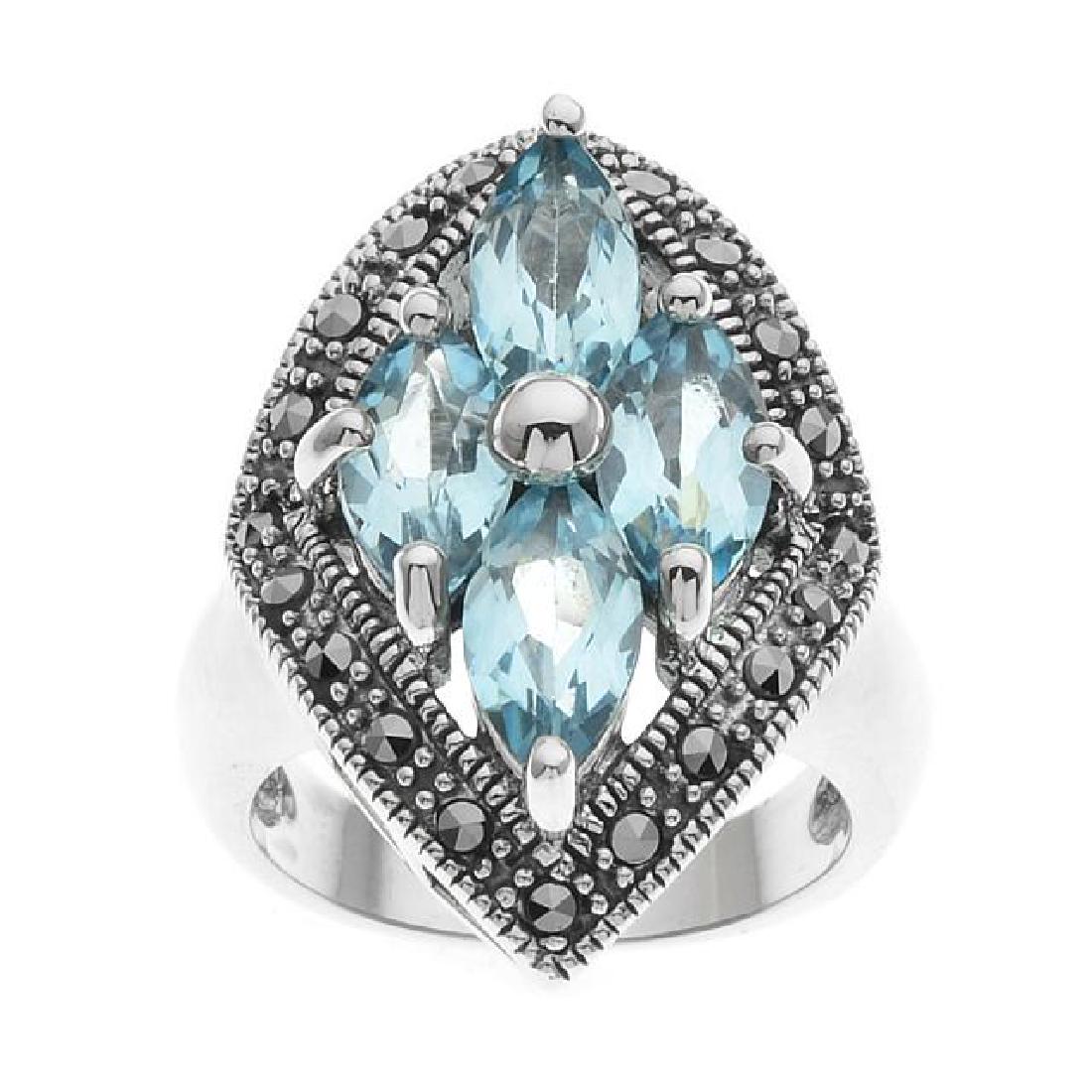 Silver Blue Topaz & Marcasite Shield Ring-SZ 7 (1 of 1)