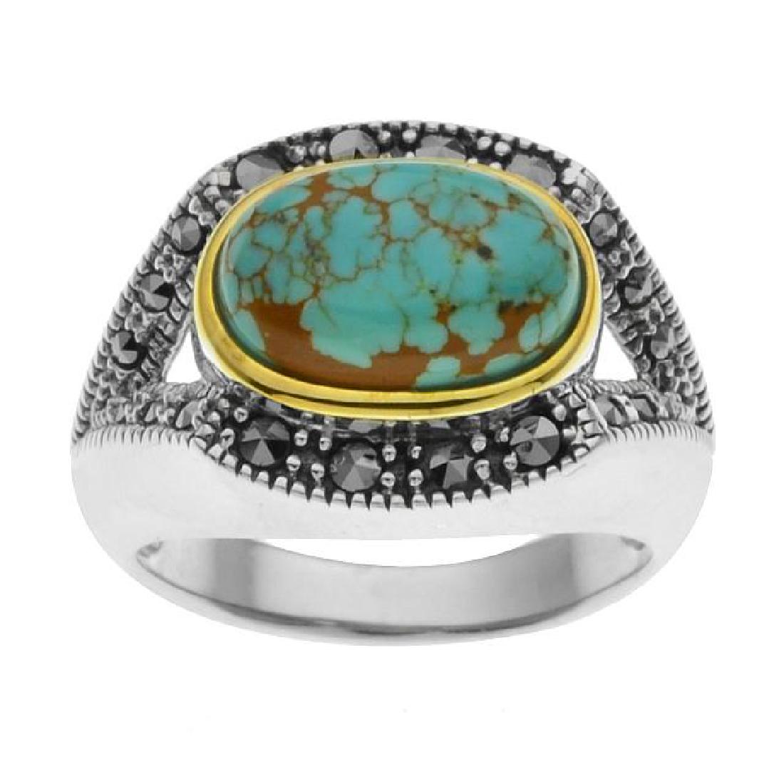Silver Turquoise & Marcasite East-West Ring-SZ 7 (1 of 1)
