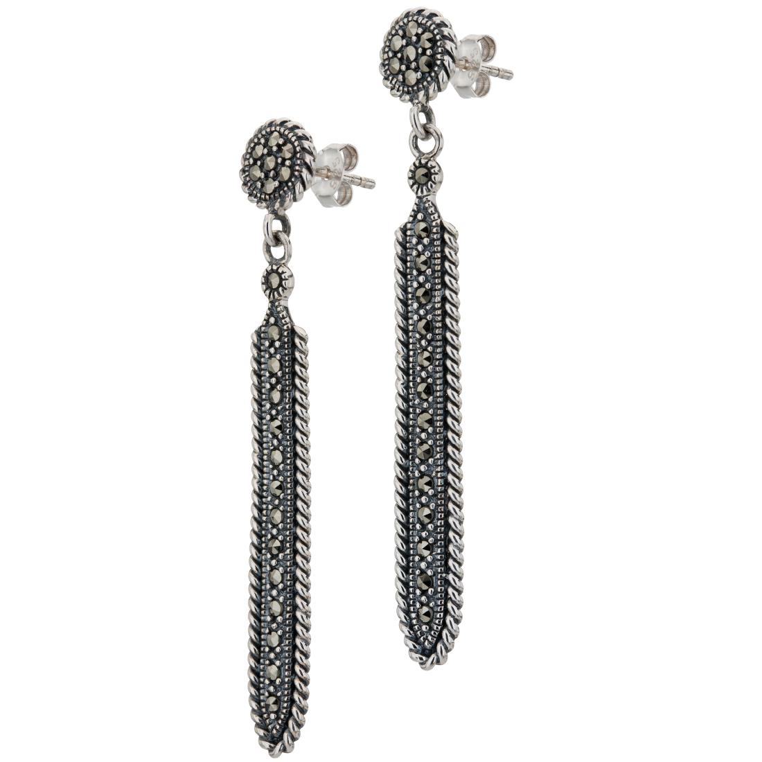 Sterling Silver Marcasite Linear Drop Earrings (1 of 2)