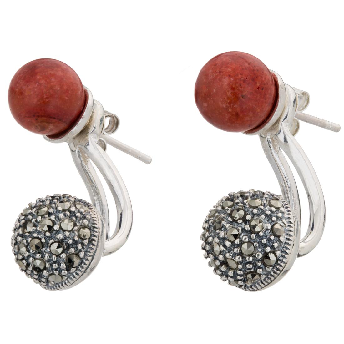 Silver Red Coral & Marcasite Jacket Stud Earrings: Two terrific looks in one versatile design, that’s these lovely earrings from Addison Lane’s Weekend Collection! Beautifully crafted in oxidized sterling silver with striking red coral and