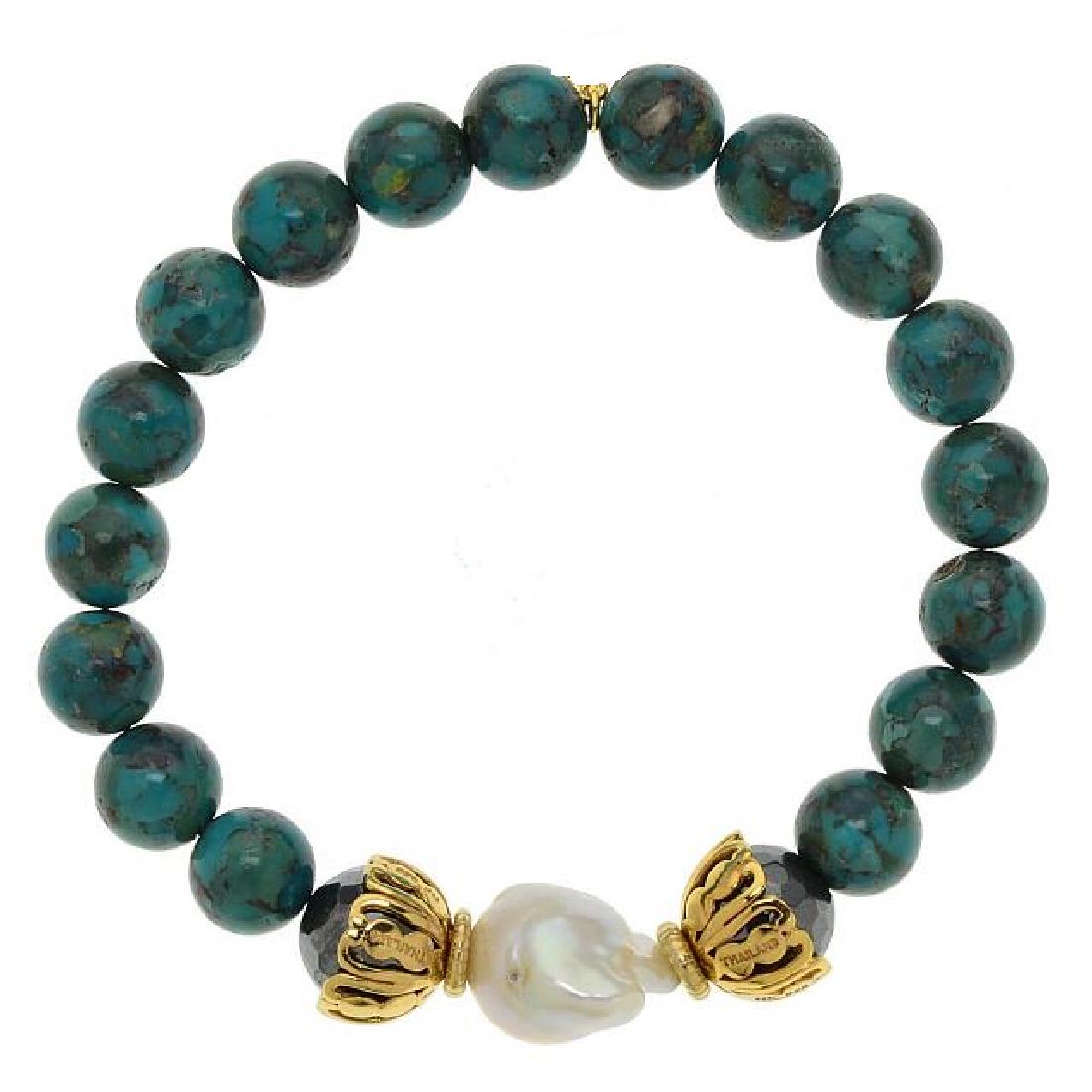 14K Vermeil 10MM Turquoise Beads Stretch Bracelet (1 of 1)
