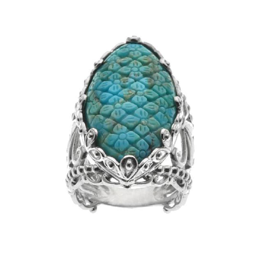 Sterling Silver Carved Turquoise Flower Ring_SZ 8 (1 of 2)