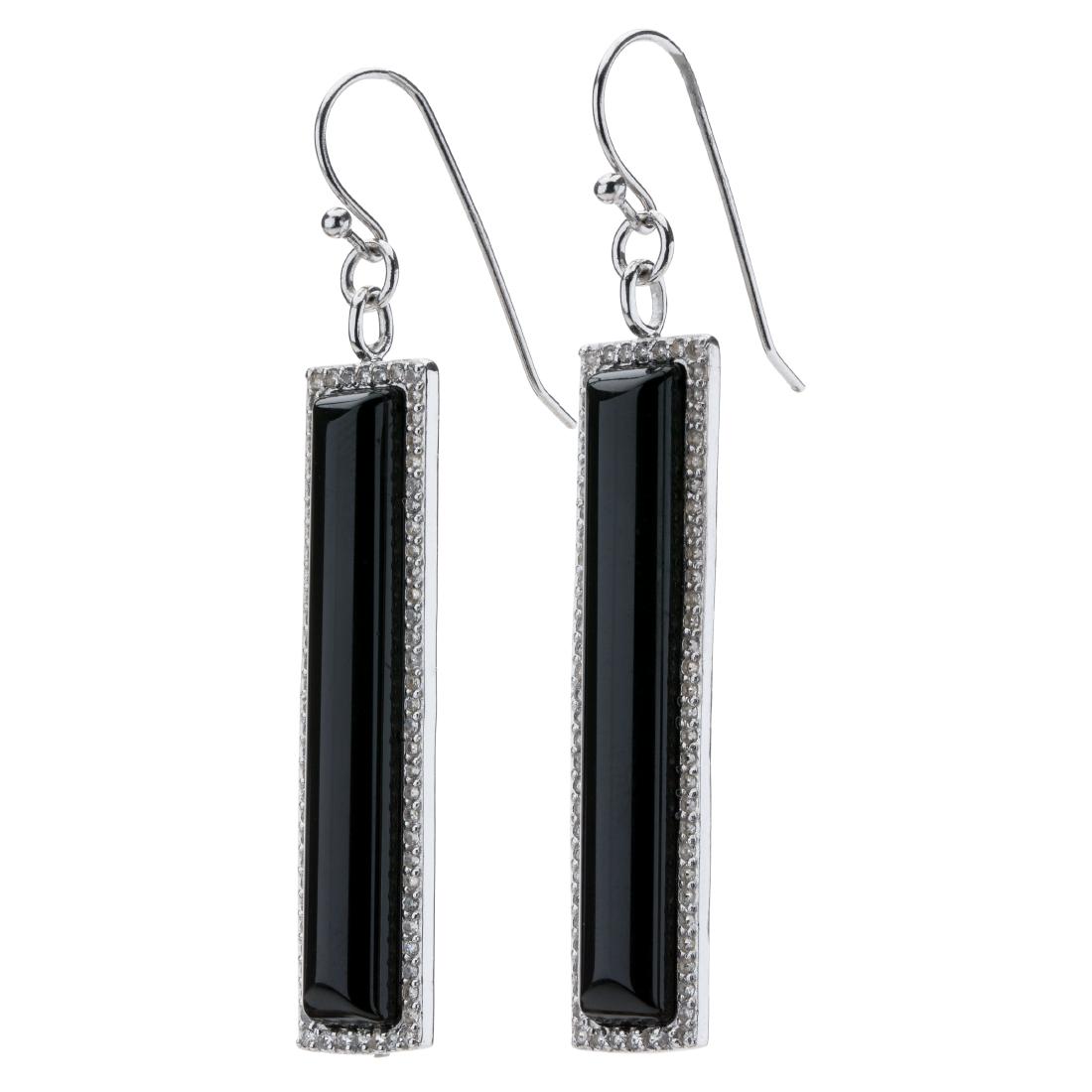 Silver Black Agate & White Topaz Linear Earrings (1 of 3)
