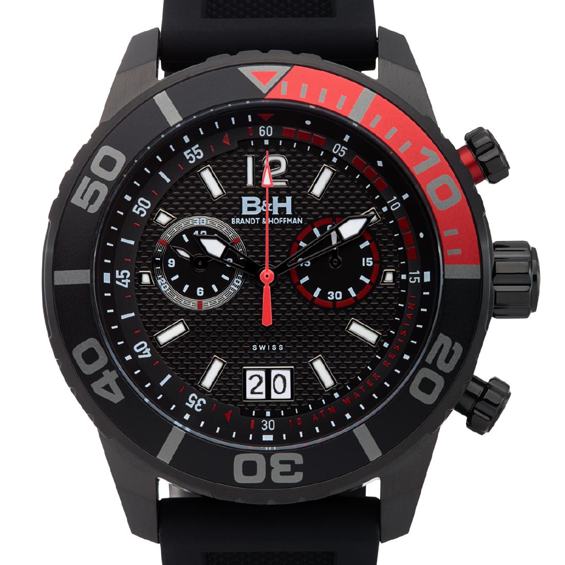 Brandt & Hoffman Swiss Chronograph Mens Watch: Movement Type:-Genuine Swiss Ronda 5020.D Movement Display Type:-Analog Water Resistant:-Water Resistant To 10ATM Case Size:-45mm x 52mm x 12mm Case Material:-Surgical Grade 316L Stainless Steel Dial