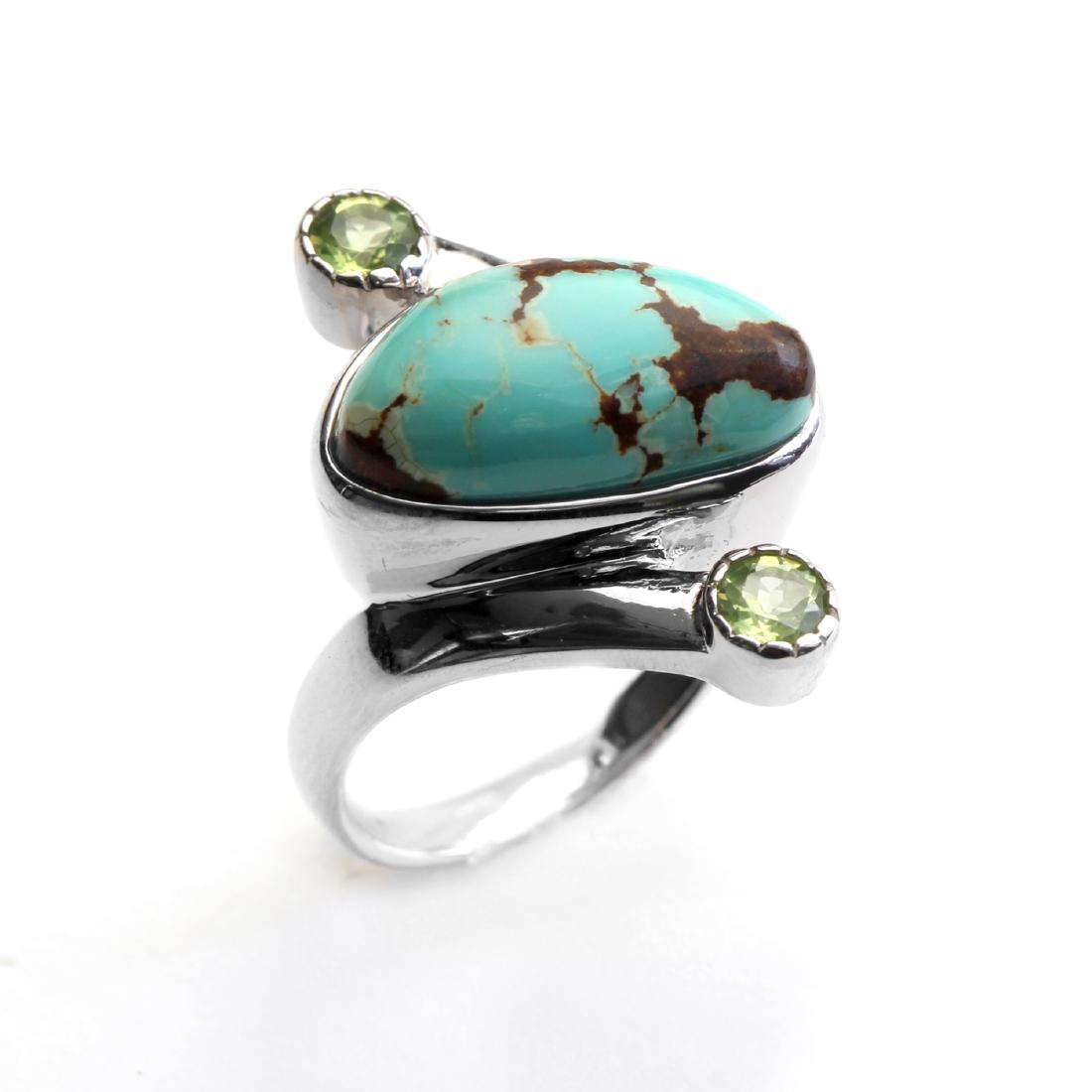 Silver Turquoise & Peridot Bypass Ring-SZ 9 (1 of 1)