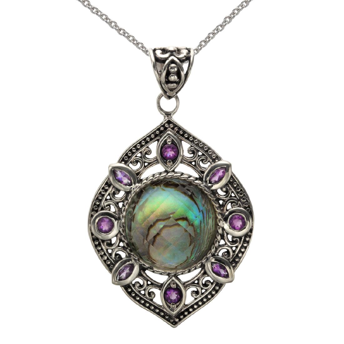 Sterling Silver Abalone Doublet & Amethyst Pendant (1 of 2)