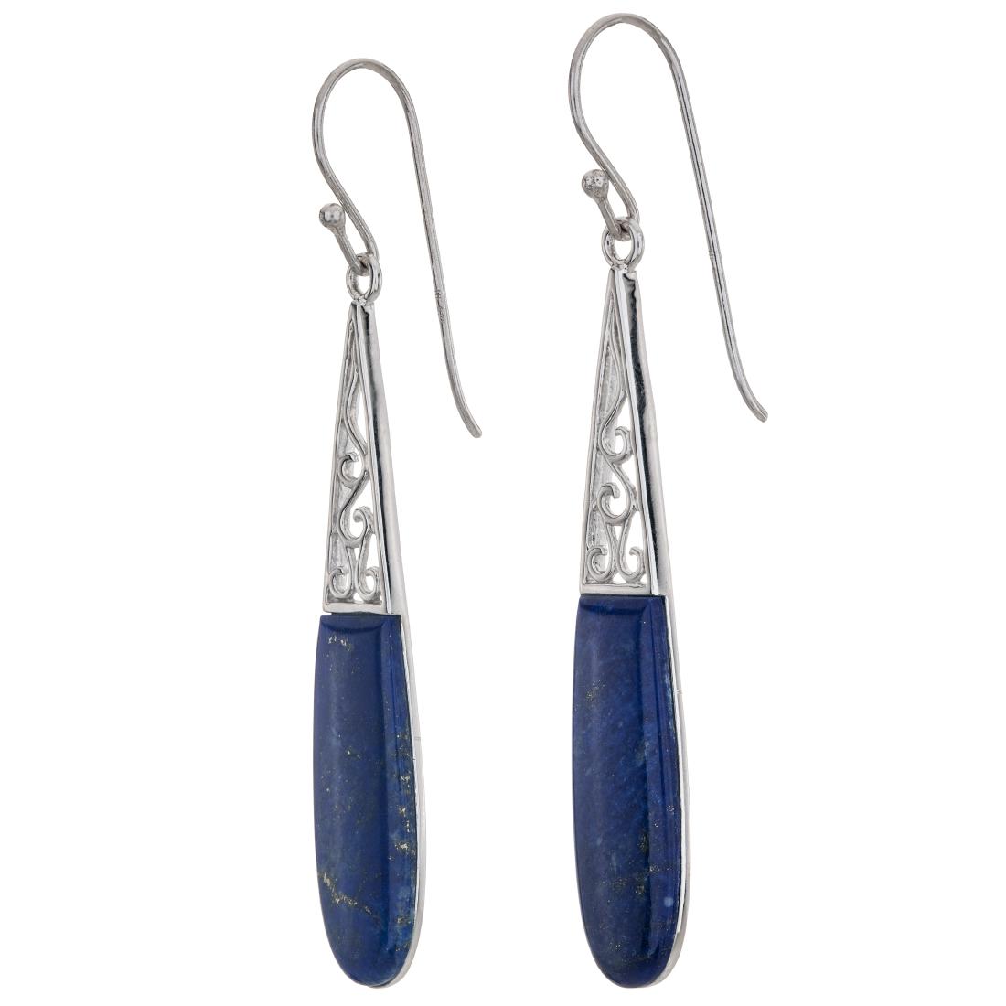 Sterling Silver Lapis Elongated Drop Earrings (1 of 3)