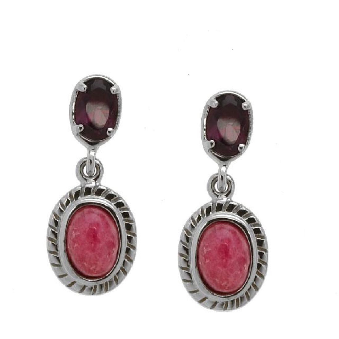 Sterling Silver Rhodonite & Garnet Dangle Earrings (1 of 1)