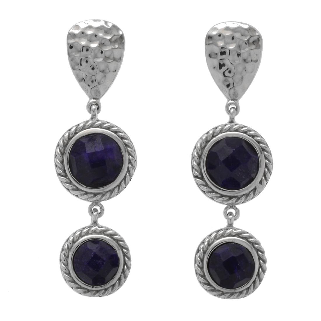 Silver Sapphire Corundum Hammered Drop Earrings (1 of 2)