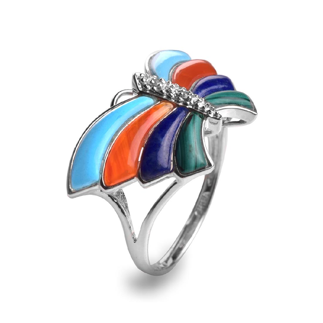 Silver Multi Gemstones Butterfly Ring-SZ 8 (1 of 2)