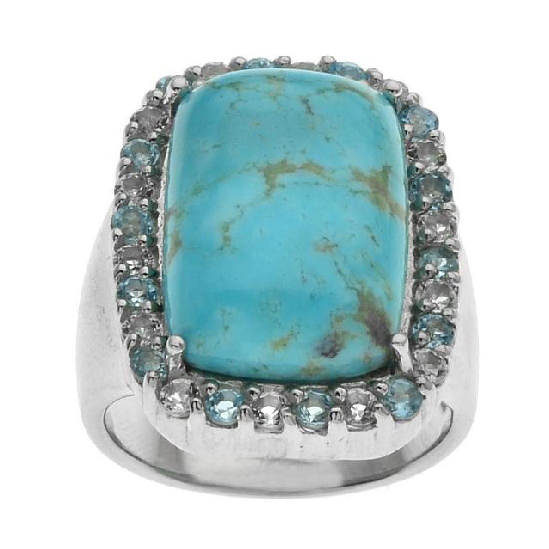 Sterling Silver Turquoise & Topaz Halo Ring-SZ 7 (1 of 1)