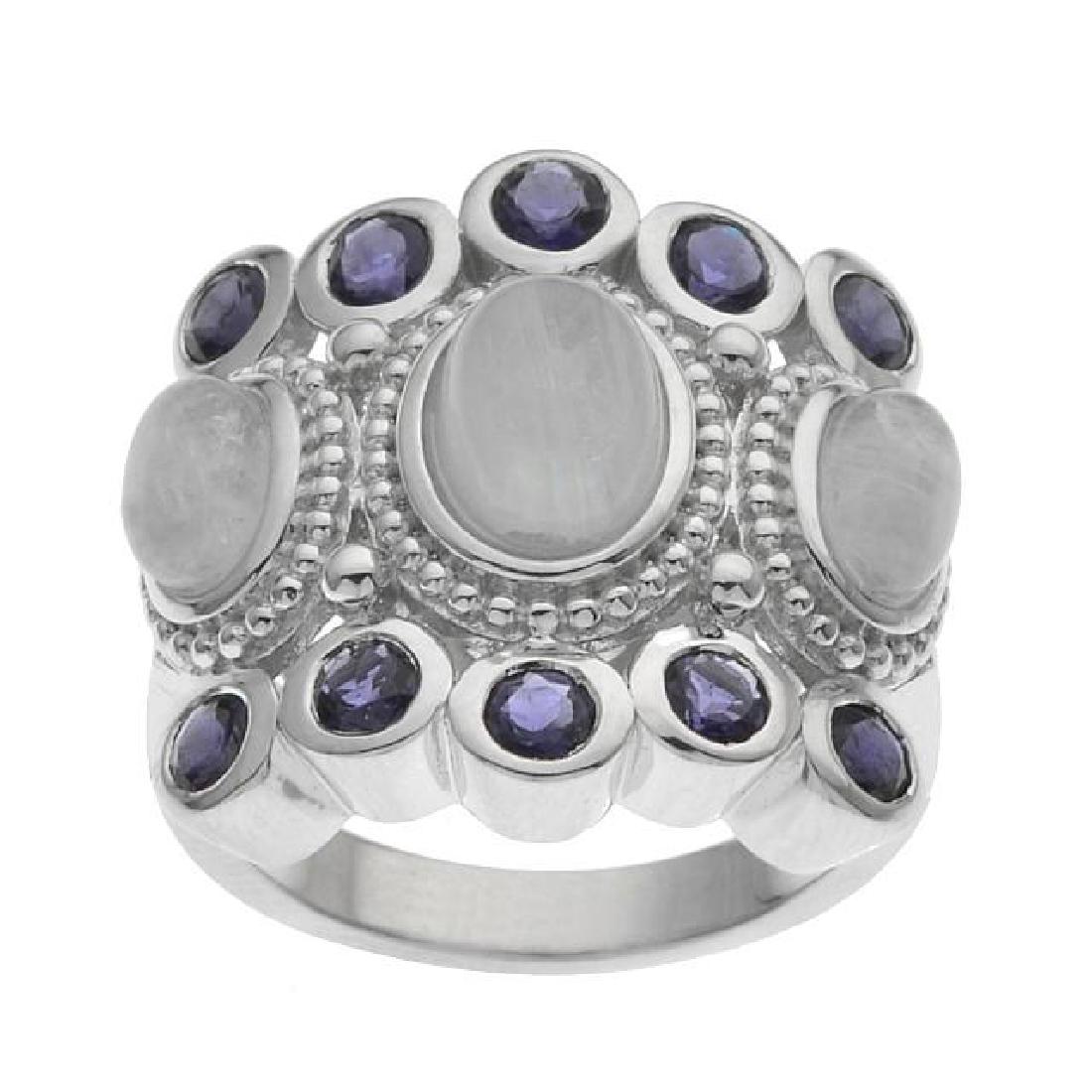 Silver Moonstone & Iolite Beaded Ring-SZ 9 (1 of 2)