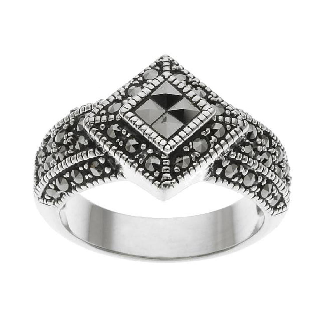 Sterling Silver Marcasite Ring_SZ 8: • Genuine marcasite • Beaded oxidized texture • Gleaming rhodium over fine sterling silver