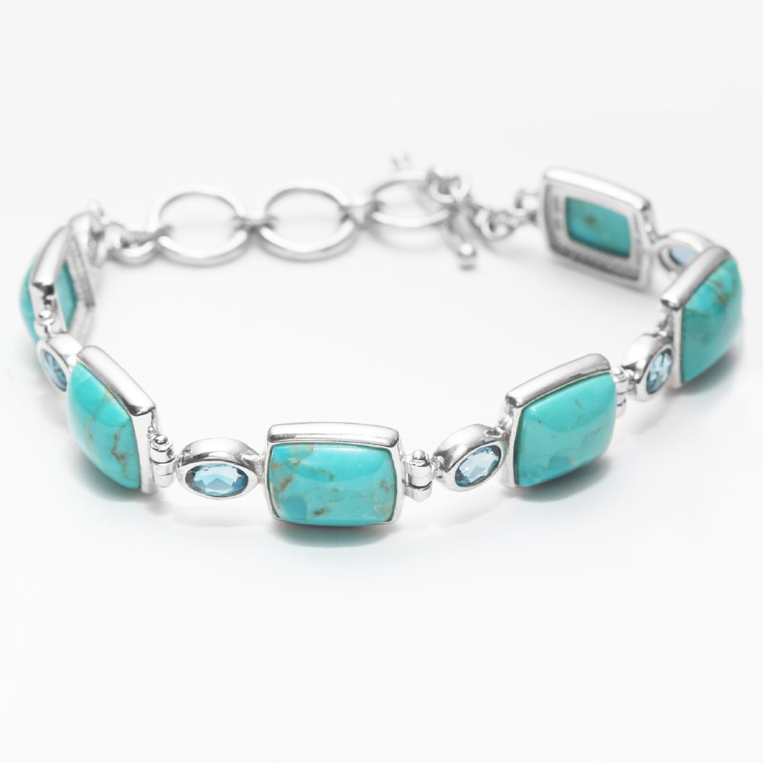 Silver 8" Turquoise & Topaz Toggle Bracelet (1 of 2)