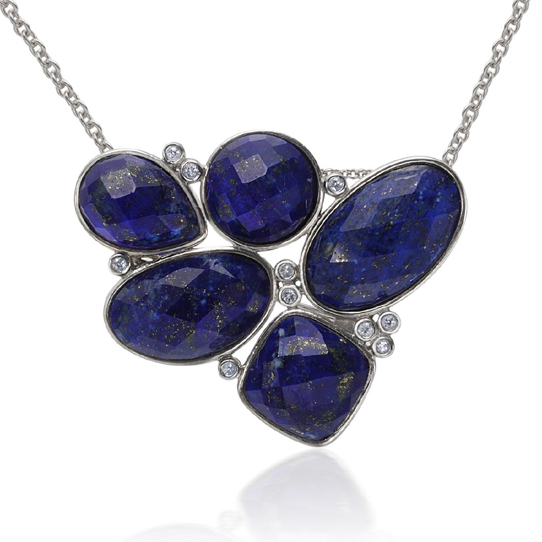 Silver Multi Shape Lapis & White Topaz Pendant (1 of 2)