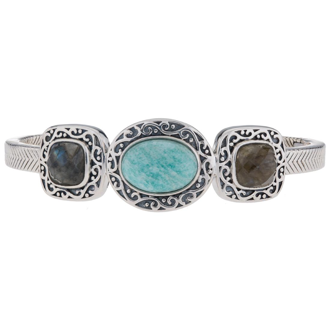 Silver 6.7" Amazonite & Labradorite Cuff Bracelet (1 of 3)
