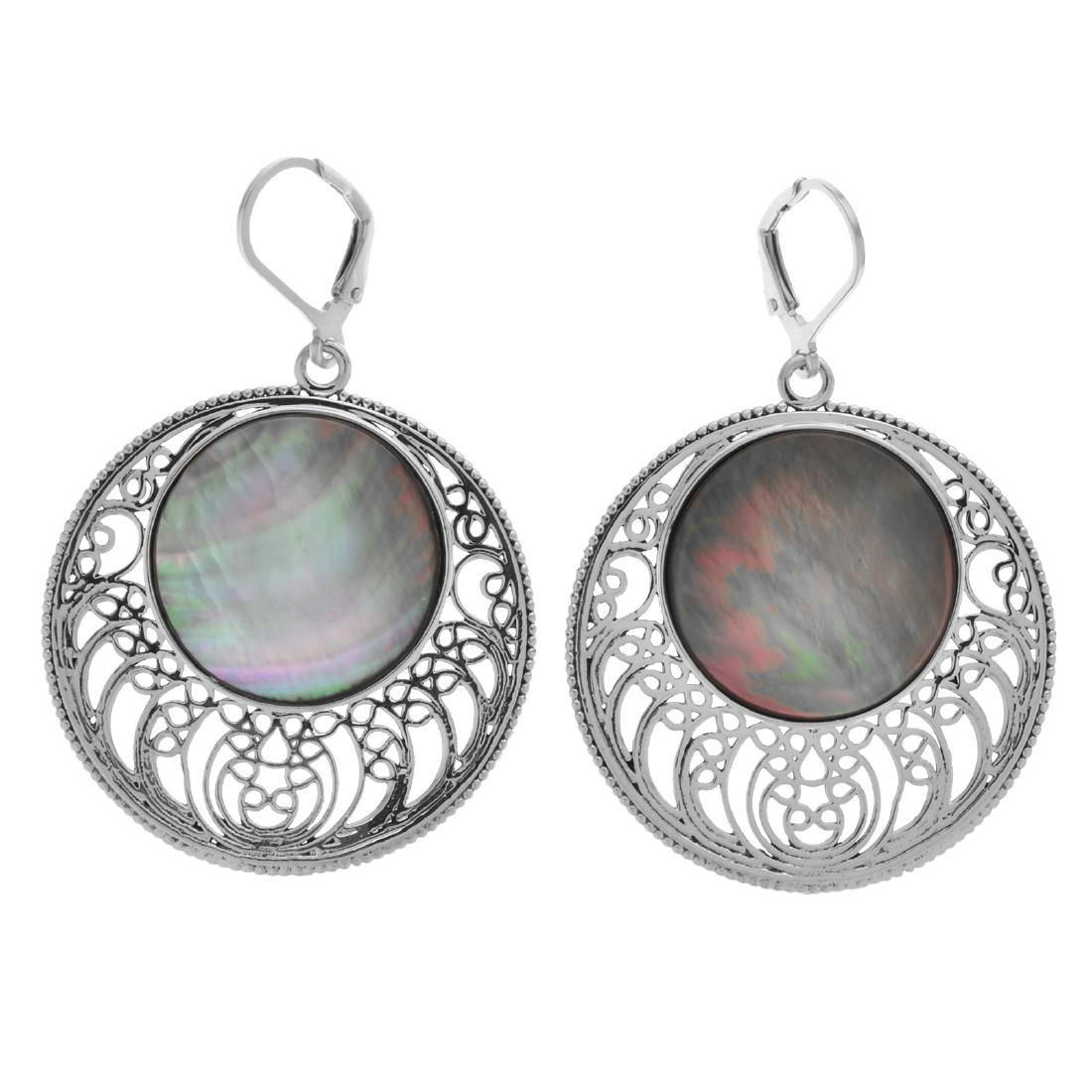 Sterling Silver Black MOP Openwork Drop Earrings (1 of 2)