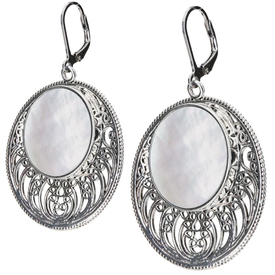 Sterling silver White MOP Openwork Disc Earrings (1 of 3)