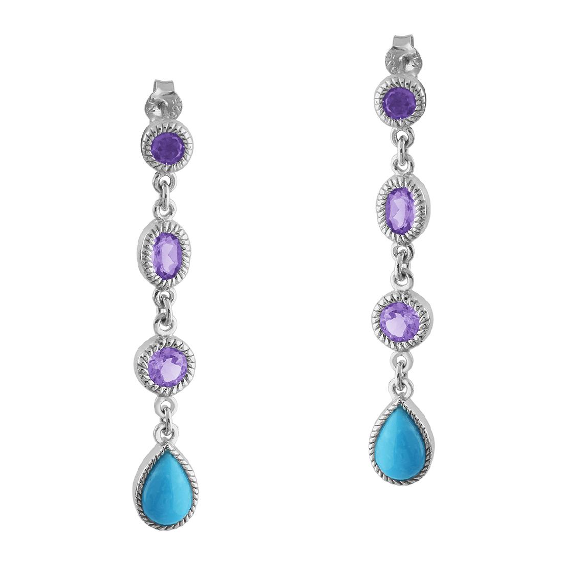 Silver 2.14cwt Amethyst & Turquoise Drop Earrings (1 of 3)