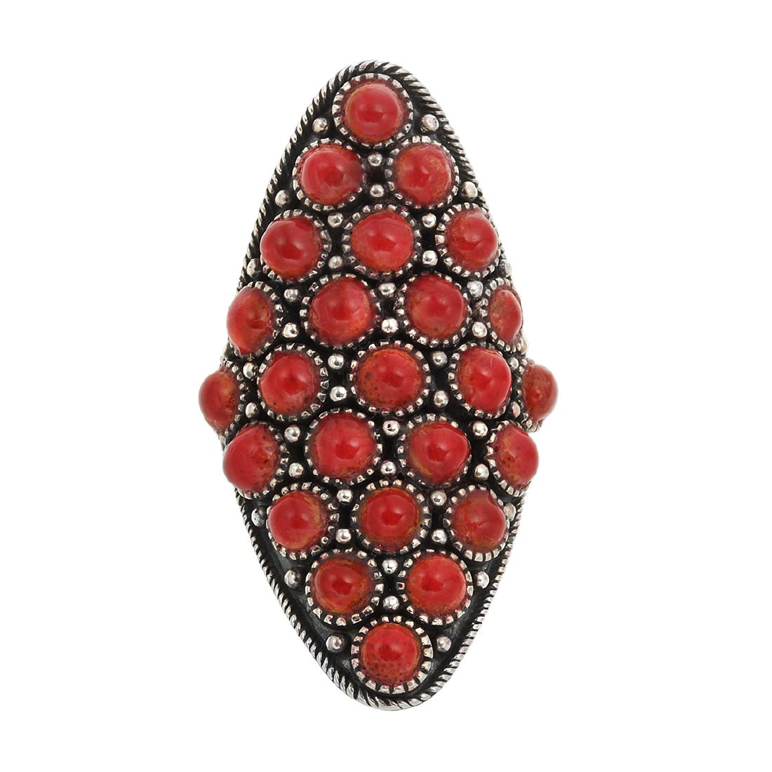 Sterling Silver Coral Elongated Shield Ring-SZ 5 (1 of 3)