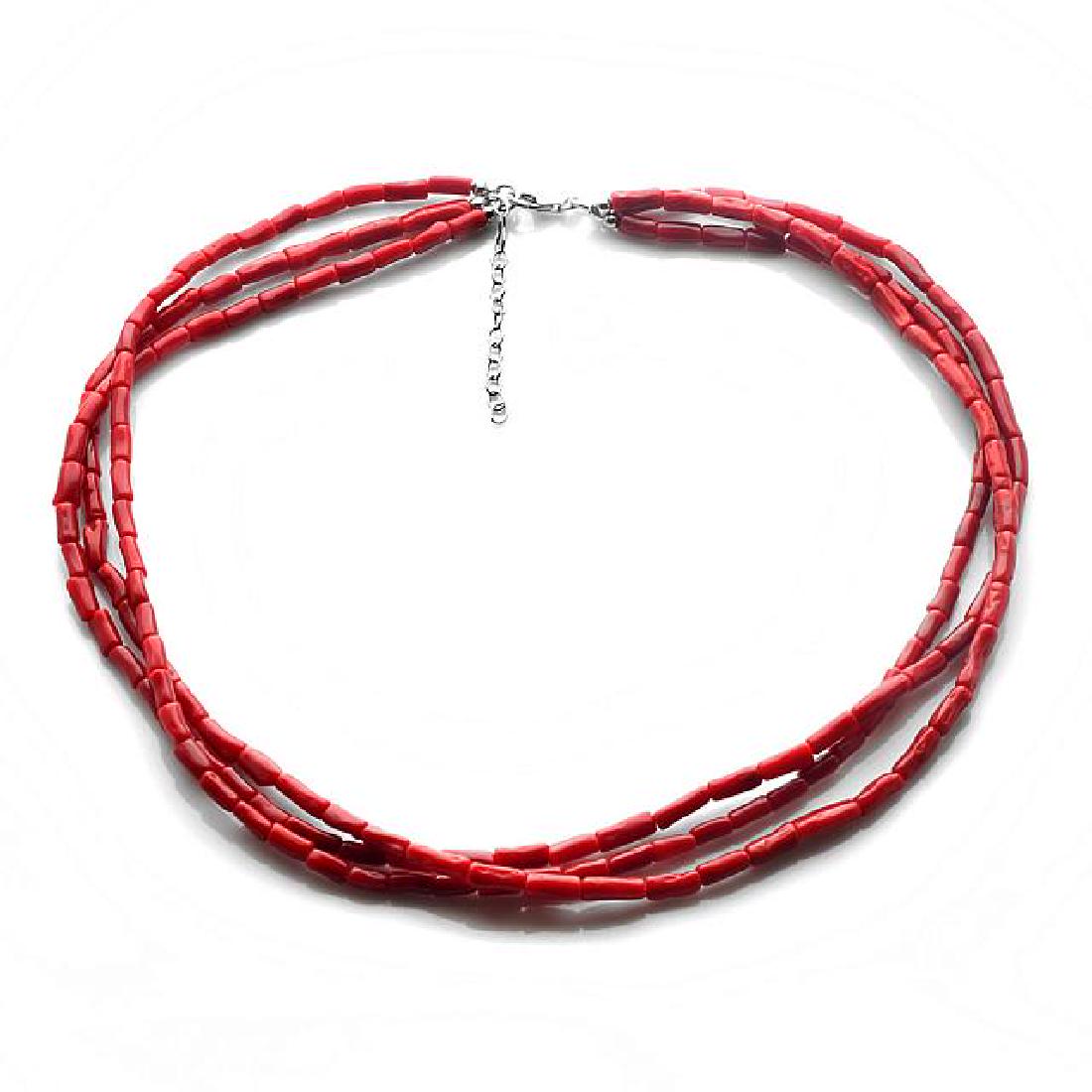 Silver 18" Red Coral Bead Three-Strand Necklace (1 of 1)