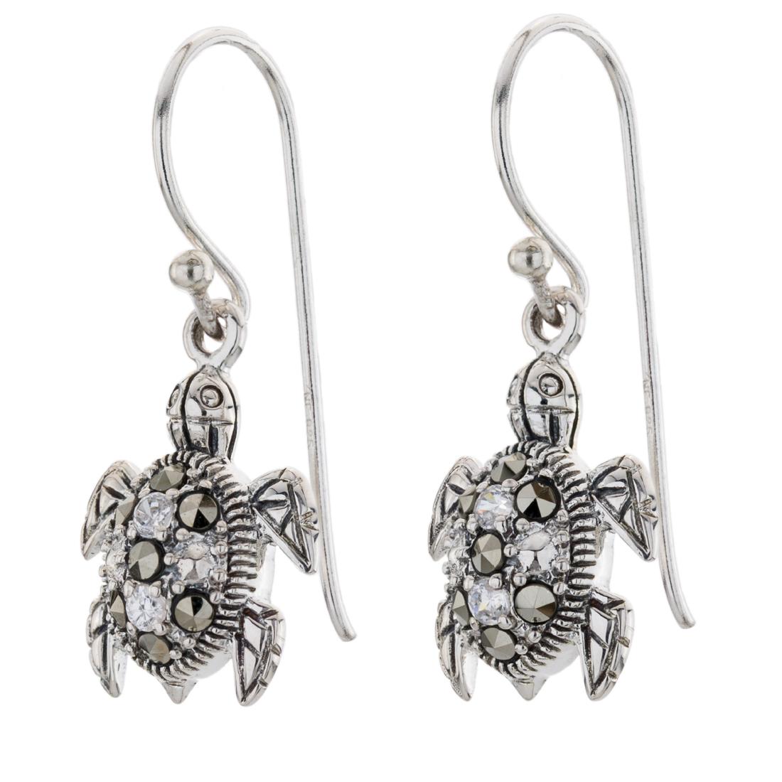 Sterling Silver Marcasite & CZ Turtle Earrings: Lighten the mood and brighten any occasion with these absolutely charming earrings from Addison Lane’s Animal Kingdom collection. Whimsical turtles are beautifully crafted in oxidized sterling s