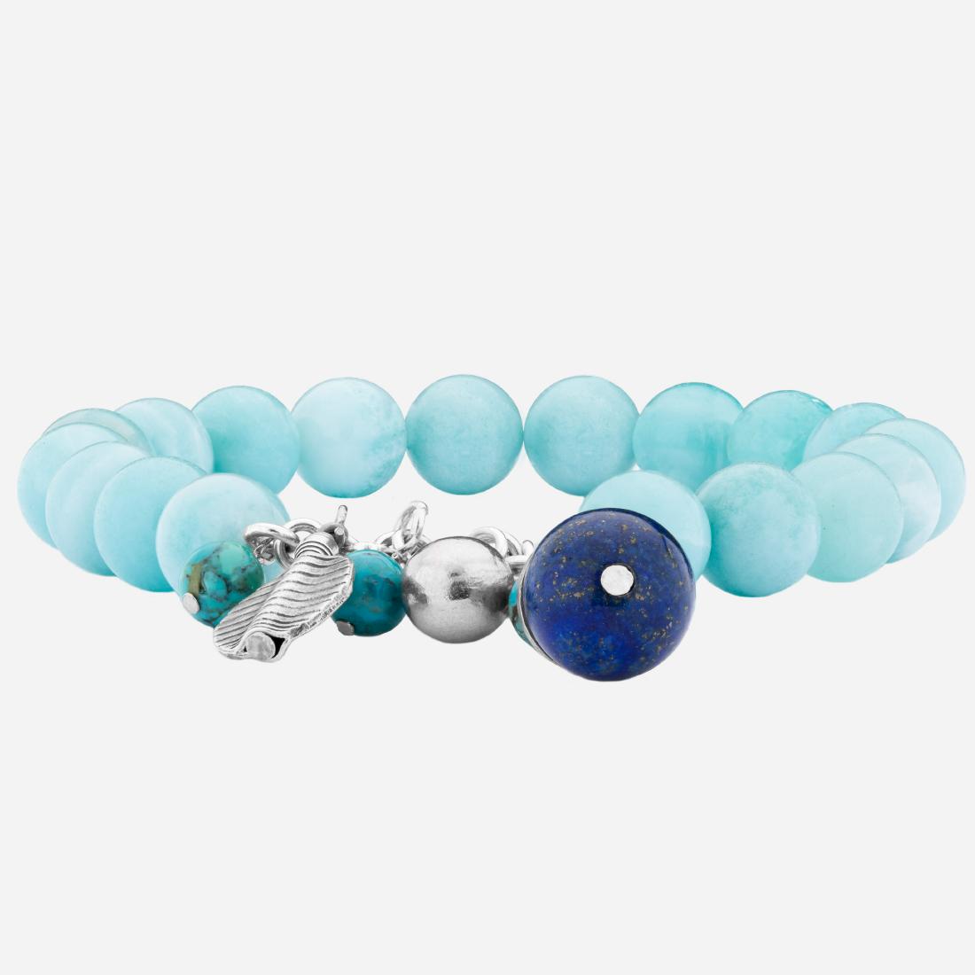 Silver 7" Amazonite & Lapis Charm Bead Bracelet (1 of 3)