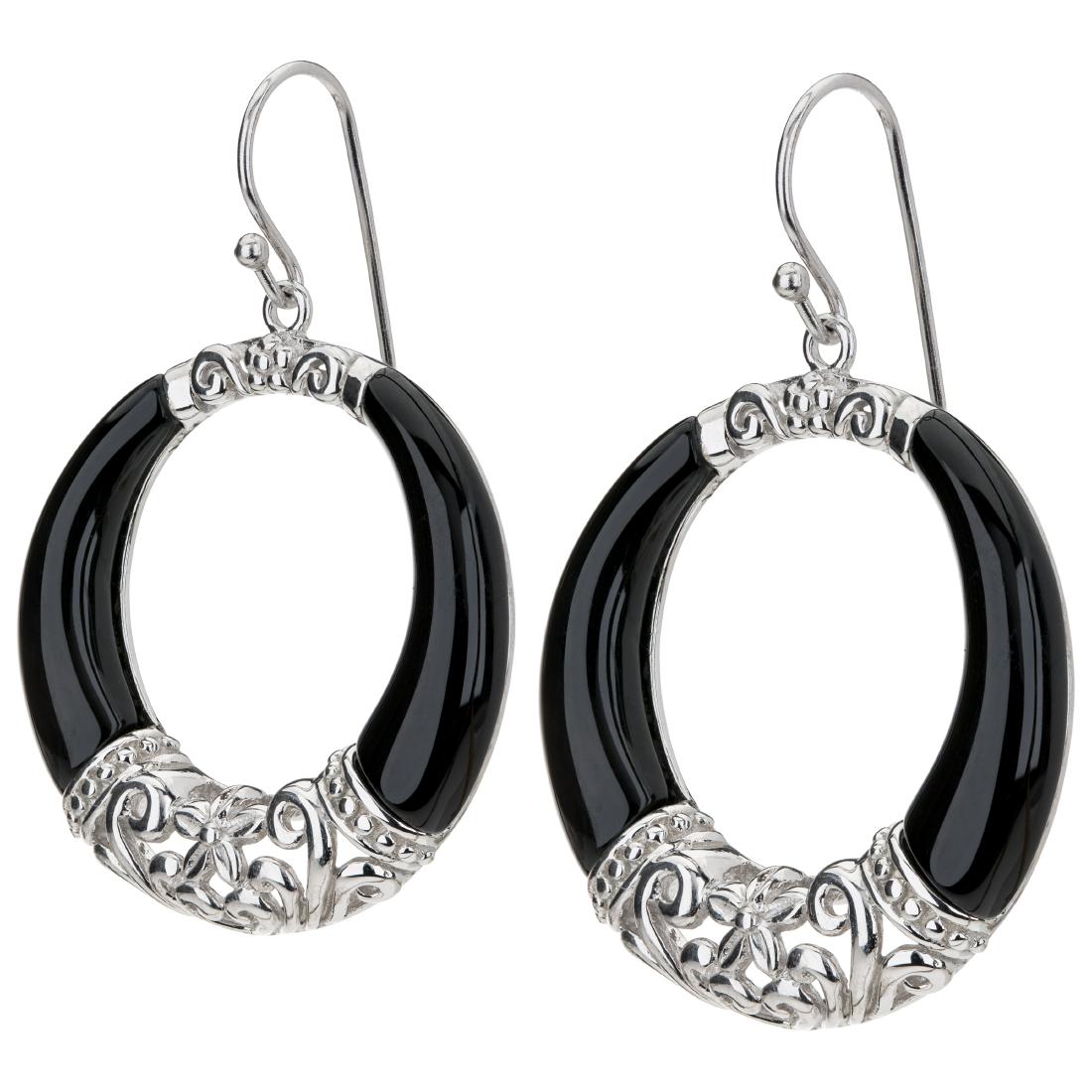 Sterling Silver Black Onyx Dangle Circle Earrings (1 of 3)