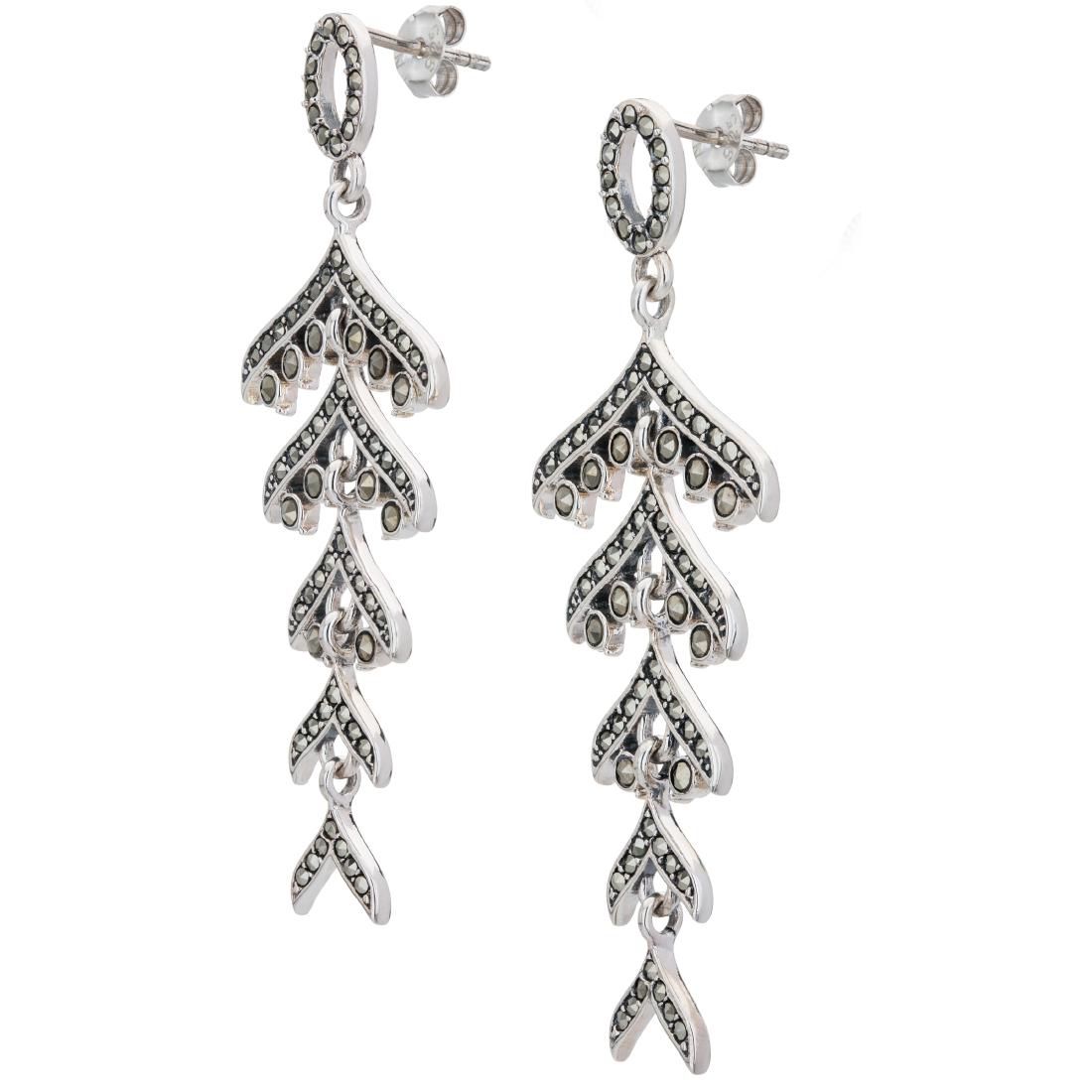 Sterling Silver Marcasite Chandelier Drop Earrings: What a fun look! Addison Lane crafts an eye-catching chandelier feather design to brighten your casual wardrobe. This design from the Weekend Collection is as free spirited as you are. Beautifully cra
