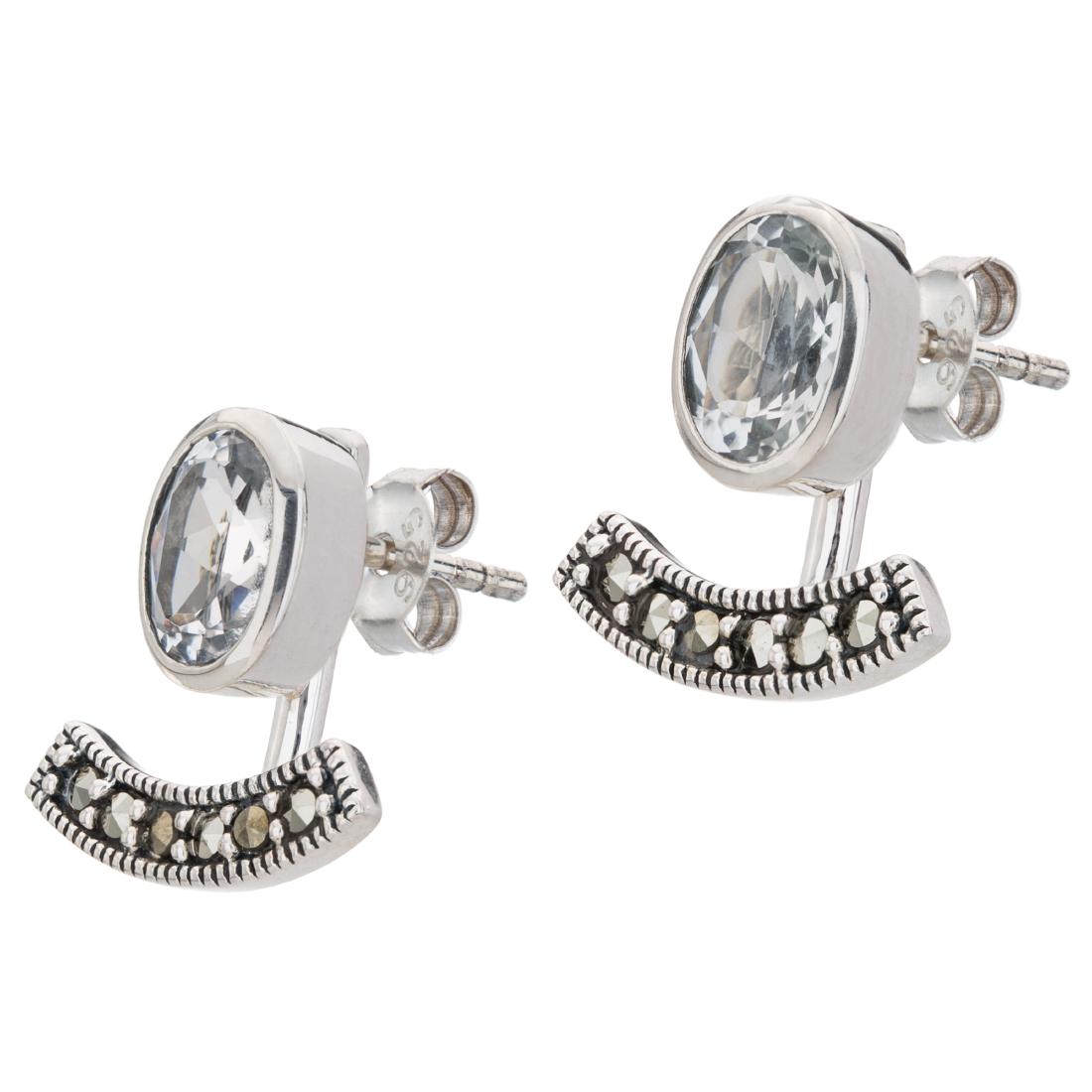 Silver Marcasite & Topaz Removable Jacket Earrings: Versatility is yours with these lovely earrings from the Addison Lane Zenith collection. The smart removable jacket styling provides two distinctly different looks. Beautifully crafted in oxidized ste