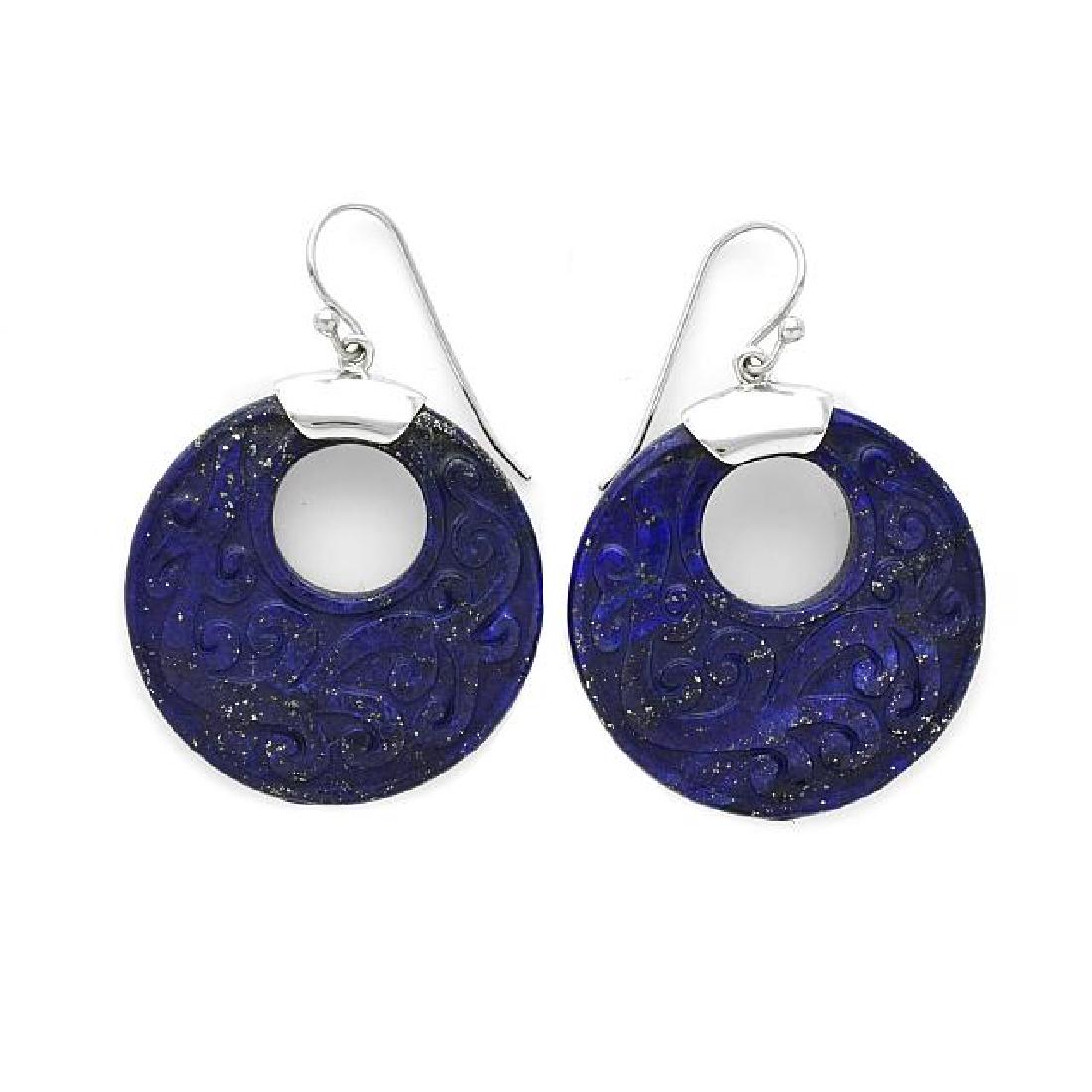 Sterling Silver Carved Lapis Lazuli Drop Earrings (1 of 1)