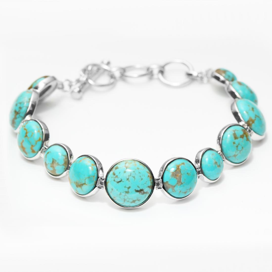 Silver 8" Mine#8 Turquoise Toggle Bracelet (1 of 2)