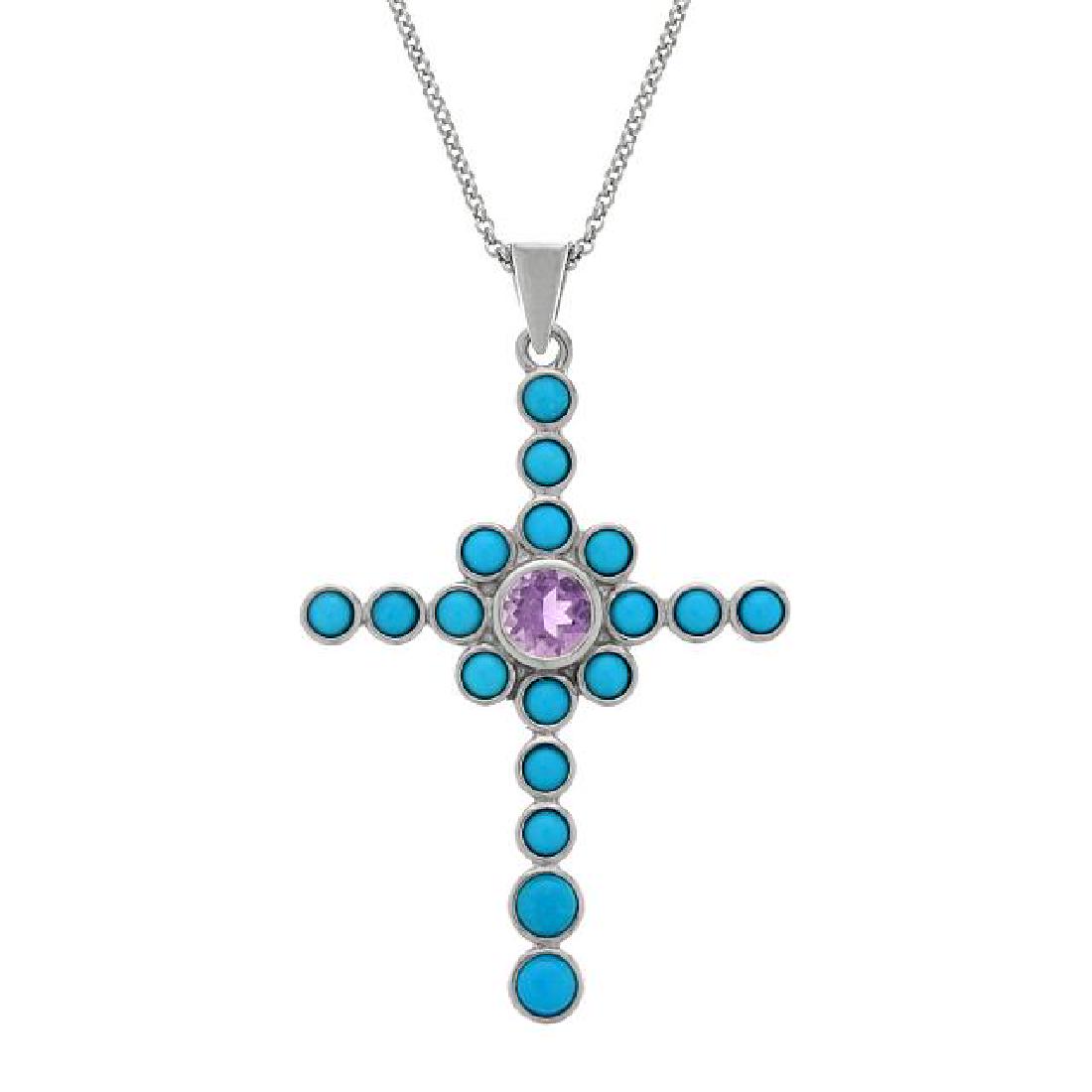 Sterling Silver Turquoise & Amethyst Cross Pendant (1 of 1)