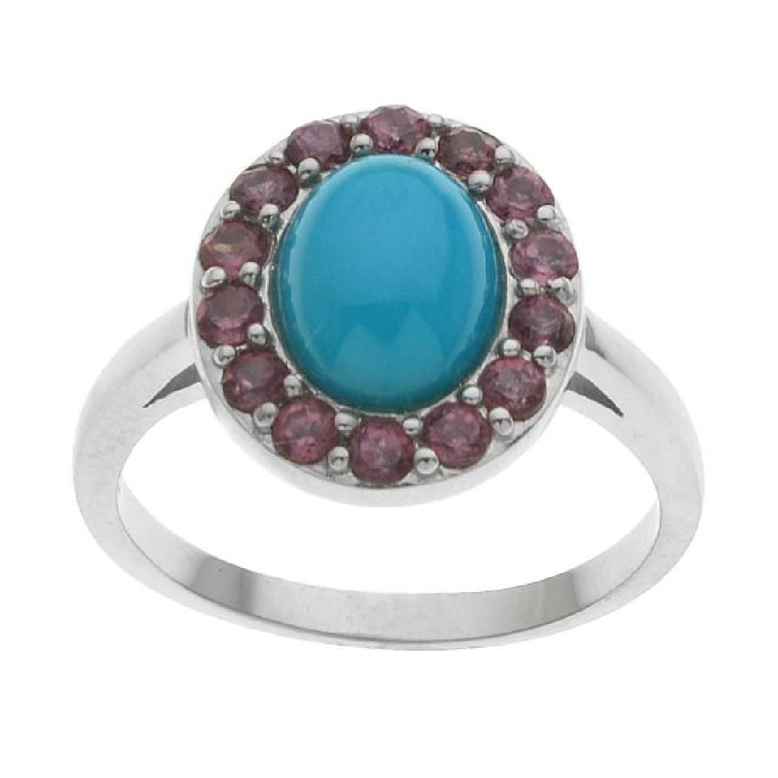 Silver Sleeping Beauty Turquoise & Garnet Ring-SZ7 (1 of 1)