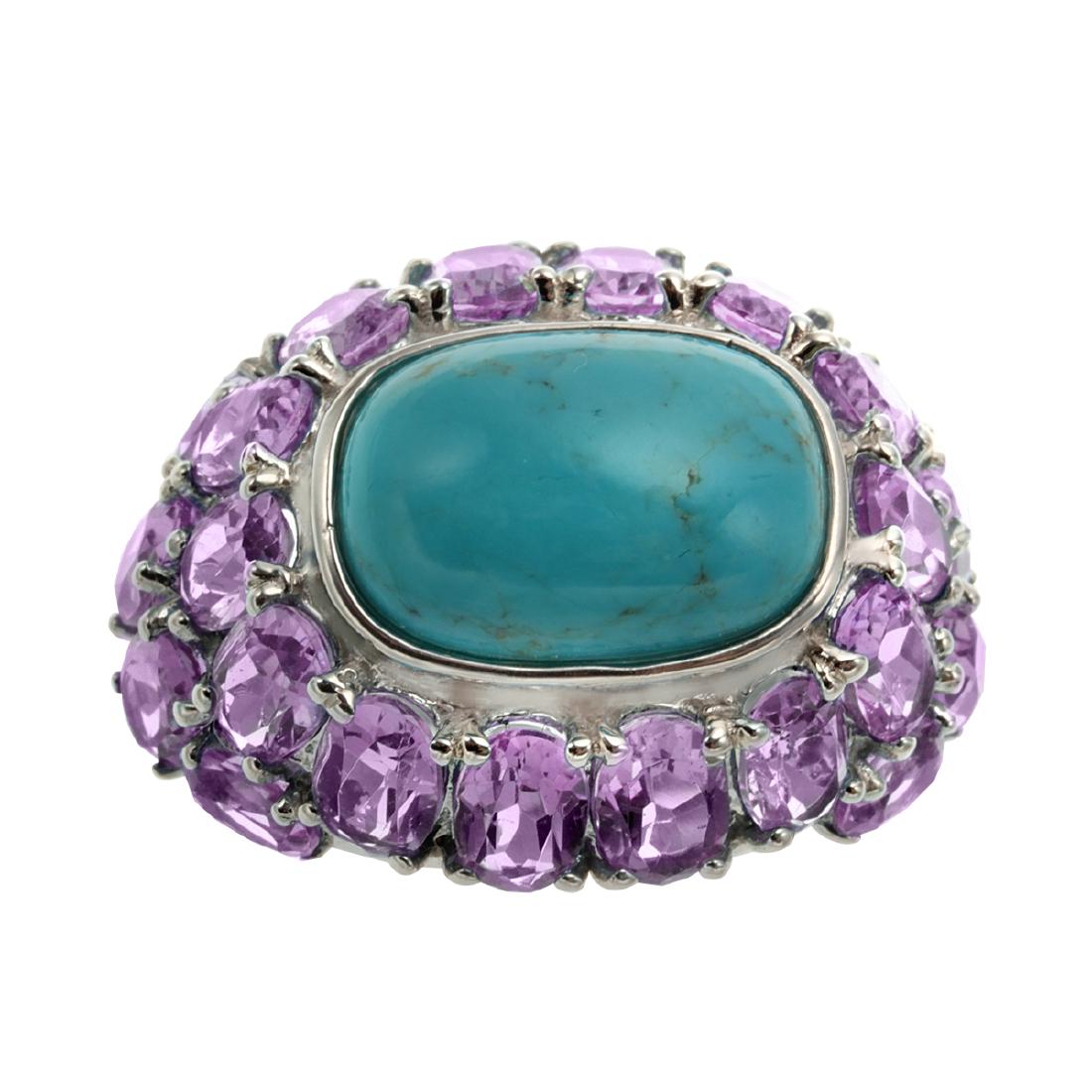 Silver 8.4ct Amethyst & Turquoise Dome Ring-SZ 5 (1 of 3)